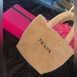 Prada Beauty Shearling Beige Tote